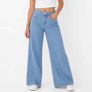 Fashion Jeans Light Wash High Waisted Wide Leg Denim Pants Size Small
